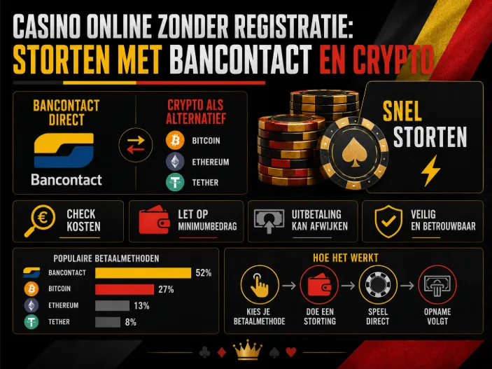 Casino online zonder registratie: storten met Bancontact en crypto